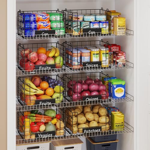 JKsmart 4 Pack XL Stackable Wire Baskets with Name Plates, Pantry Organizers and Storage - size: XL-12.2"x9.85"x28.65"
