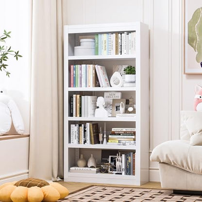 OSEILLC Bookcase, 5-Shelf Heavy Duty Metal Bookcase, Adjustable Bookshelf with Large Capacity, Book Shelf for Home Office, Living Room, Garage (White) - color: White, size: 69"H x 31.5"W