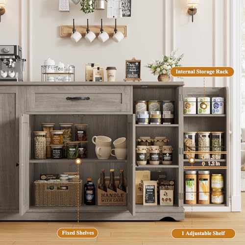 HOSTACK Kitchen Island Cart with Storage, 47'' Kitchen Storage Island on Wheels with 2 Drawers, Rolling Island Table with Adjustable Shelves, Mobile Buffet Sideboard Cabinet for Dining Room, Ash Gray - style: Ash Gray