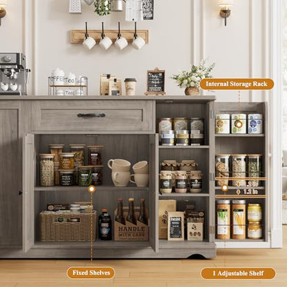 HOSTACK Kitchen Island Cart with Storage, 47'' Kitchen Storage Island on Wheels with 2 Drawers, Rolling Island Table with Adjustable Shelves, Mobile Buffet Sideboard Cabinet for Dining Room, Ash Gray - style: Ash Gray