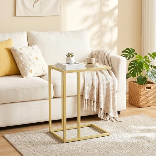 HOOBRO C Shaped End Table, Glass Side Table with Metal Frame, Gold Coffee Table for Small Space, Modern Style, for Living Room, Gold GD03SF01G1 - color: Gold