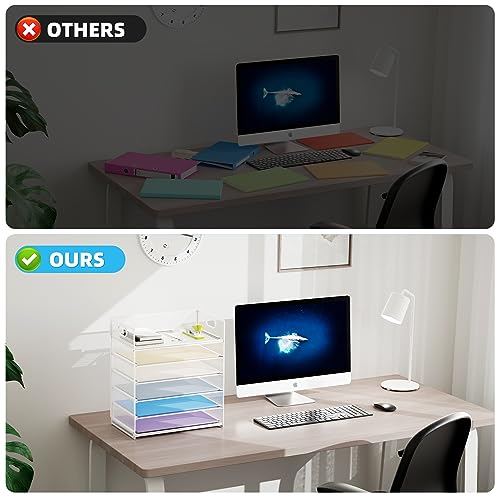 Marbrasse 2 Pack Desk Organizer with Handle, 6 Tier Paper Letter Tray, Mesh Desk File Organizer for Office, School and Home - Whtie - color: 2 Pack - White