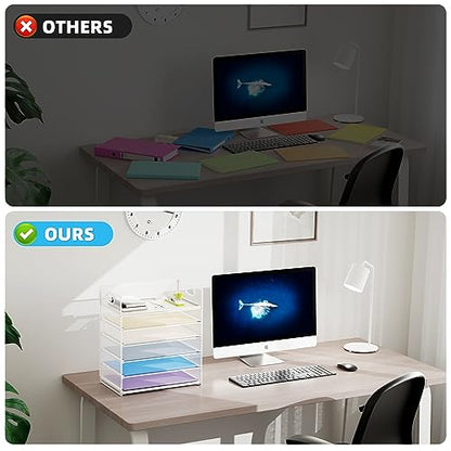 Marbrasse 2 Pack Desk Organizer with Handle, 6 Tier Paper Letter Tray, Mesh Desk File Organizer for Office, School and Home - Whtie - color: 2 Pack - White