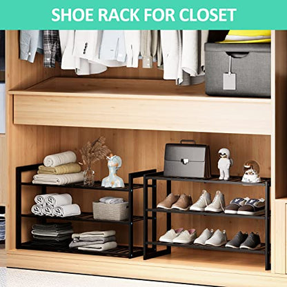 Jripae 3 Tier Bamboo Shoe Rack for Entryway Closet Bedroom Garage-27.5inch | 3 Tier Stackable Shoe Shelf Holder for Men/Women Hallway/Garage, Bookshelf, Flower Rack, Home Space Saving - size: 3-tier-short/27.5*10.5*17in