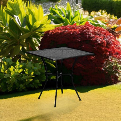 Flash Furniture Oia 28" Commercial Grade Steel Patio Table, Modern Square Rain Flower Design Outdoor Dining Table, Black - color: Black, size: 28" Square