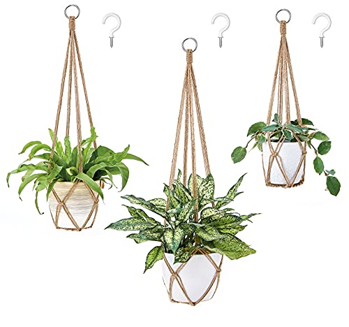 Dahey Macrame Plant Hanger Set of 3 with Hooks Indoor Hanging Planter Basket 35"/29"/23" Handmade Woven Cotton Rope Flower Pot Crochet Plant Holder Stand for Boho Home Decor No Tassels,Brown - color: Brown