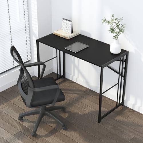 Lutown-Teen Narrow Folding Computer Desk 35 inch, Writing Gaming Computer Desk for Small Spaces, No Assembly Required Small Office Table, Black - color: Black, size: 35 Inch