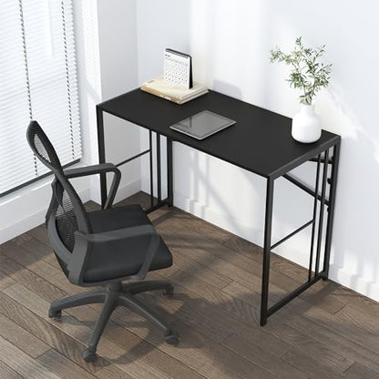 Lutown-Teen Narrow Folding Computer Desk 35 inch, Writing Gaming Computer Desk for Small Spaces, No Assembly Required Small Office Table, Black - color: Black, size: 35 Inch