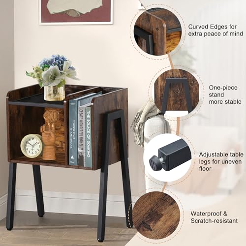 VECELO Nightstand Industrial Side End Table/Stackable Accent Furniture with 2-Tier Open Storage Compartments for Bedroom, Living Room and Small Spaces