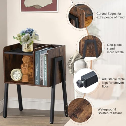 VECELO Nightstand Industrial Side End Table/Stackable Accent Furniture with 2-Tier Open Storage Compartments for Bedroom, Living Room and Small Spaces