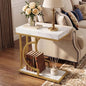 Tribesigns C Shaped Modern End Table for Coach with Metal Frame | Faux Marble Grain, Small Side Table for Living Room, Nightstand for Bedroom, White&Gold - color: White&gold