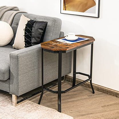KOTEK Narrow Side Table, Industrial End Table w/Metal Frame & Adjustable Foot Pads, Slim Accent Table Bedside Table Nightstand for Living Room, Bedroom (Rustic Brown)