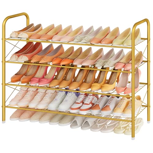 Hoctieon 4 Tier Mesh Style Shoe Rack, Entryway Shoe Shelf, Shoe Storage Organizer, Shoe Rack for Closet, Space Save for Bathroom, Garage, Hallway, Bedroom, Living Room, Gold - color: Gold, size: 4 Tier