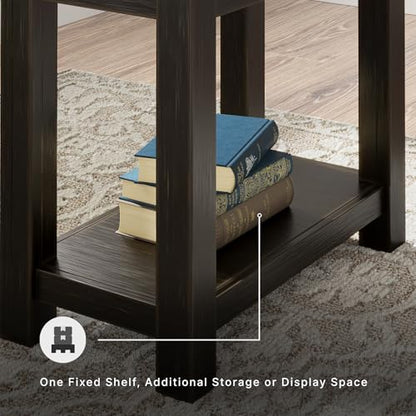 Signature Design by Ashley Narrow Chairside End Table with Charging Station | Smooth-gliding remote drawer, Lower display shelf, Rustic 2-tone finish, Tyler Creek Series - color: Black