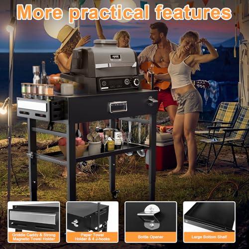 Quick-Fold Grill Cart for Ninja Woodfire & Blackstone | 28/34 in height,4 locking wheels,fits to griddles,pizza ovens and tabletop grills - size: 21" x 51" x 34" inches|30086A