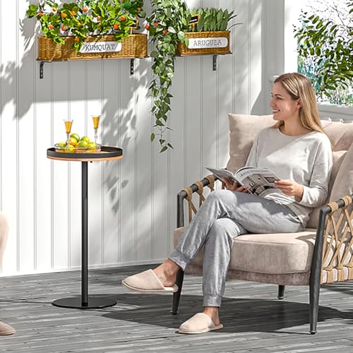 Round Side Table, Small Drink Table for Small Spaces, Modern Adjustable Height Martini Pedestal Table for Couch Living Room Bathroom Bedroom, Brown - color: Walnut Brown + Black