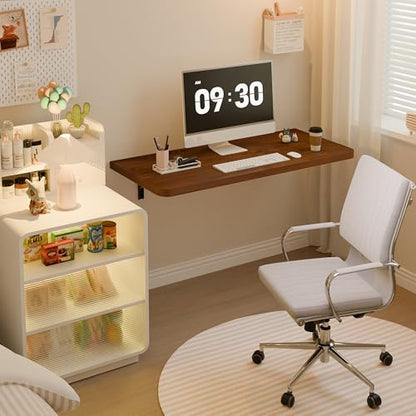 Dogsky 36" x 14" Floating Wall Desk, Fold Down Wall Table - 200 lbs Heavy Duty Solid Pine Wall Mount Folding Desk for Home Office, Laundry Room, Kitchen & Small Apartment, Walnut - color: Walnut, size: 36'' x 13.7'' x 6.3''