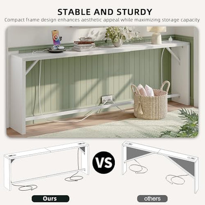 TIQLAB Sofa Table, 79''L x 9.1''W (1.2'' Thickness) Long Console Table Behind Couch, Entryway Table with Angled Metal Frame, Industrial Console Table, White - color: White, size: 79''L x 9.1''W x 31.5''H