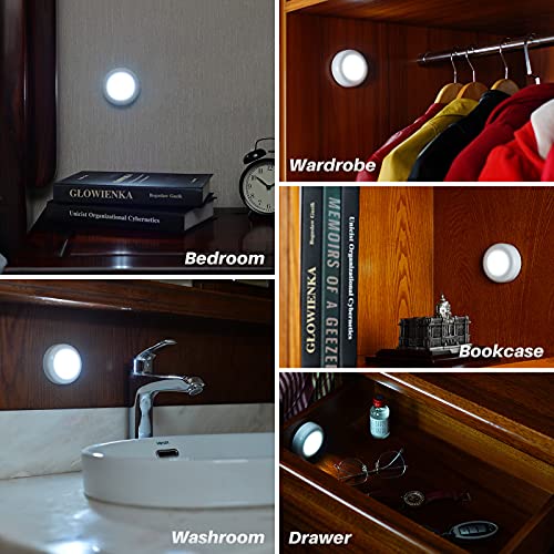 STAR-SPANGLED Push Tap Light, 2.8” Mini Night Touch LED Puck Lamp, Portable Under Cabinet Lighting AAA Battery Operated Powered, DIY Stick On Lights for Closet, Counter, Kitchen, Cool White, 5 Pack - color: White