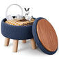 Wimarsbon Storage Ottoman, Modern Round Footrest with Soft Padded Seat, Teddy Velvet Footstool with Wood Legs, Accent Small Table or Plant Stand for Hallway, Living Room (Grey-Blue) - color: Dark Grey Blue