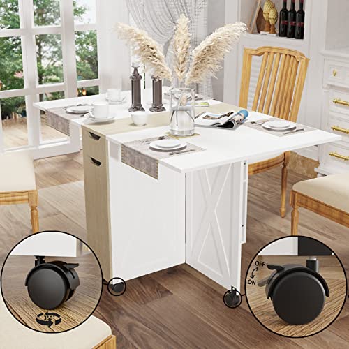 3imothrix Folding Dining Table, Small Dining Table, Space Saving Dining Table with 6 Wheels, Kitchen Table Sewing Table for Small Spaces (White) - color: White