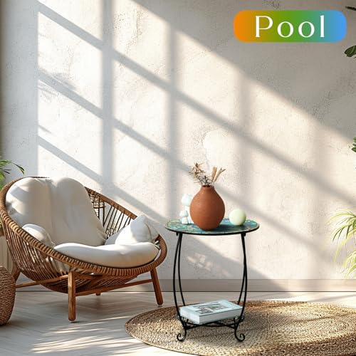 Cinnvoice Outdoor Side Table Round Small Mosaic Patio Accent Indoor End Plant Coffee Tea Table for Yard Patio Porch Garden Living Room, Bedroom(Butterfly Style,18 Inch) - size: 18 Inch, style: Butterfly Style