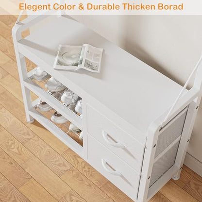 Lulive Hall Tree with Bench and Shoe Storage, 31.5” Coat Rack Freestanding | White, 5 in 1 Intelligent Design, 17 Hooks, 2 Drawers, Handy Clothes Rail - color: White, size: 11.8"D x 31.5"W x 70.9"H