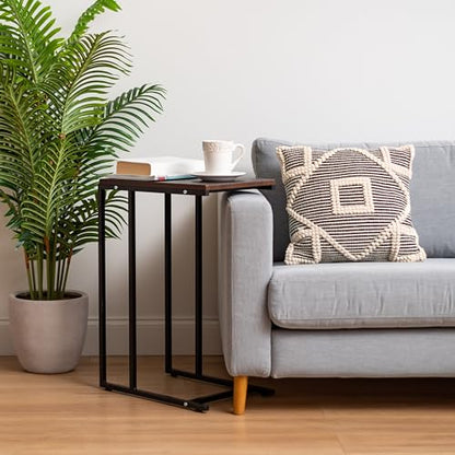 IRIS USA Wide C-Shape Side Table, Wood and Metal Frame End Table - style: Modern