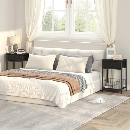 Small nightstand, Bed Side Tables Bedroom, Black Side Table, end Table with Drawer, one Drawer nightstand, Black end Table LNT0061BK - color: Black