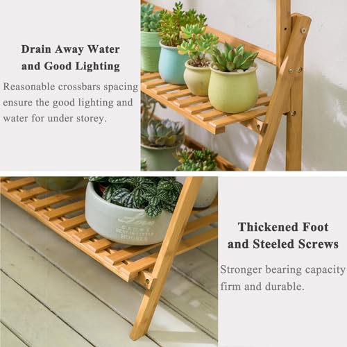 COPREE Bamboo 3-Tier Hanging Plant Stand Planter Shelves Flower Pot Organizer Rack Folding Display Shelving Plants Shelf Unit Holder