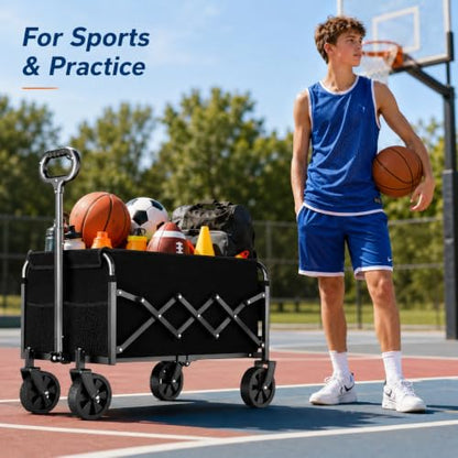 Collapsible Wagon Cart with Wheels, Compact 360 lb Folding Utility Wagon | 120L compact wagon with 360 lb support, 11 lb lightweight design, adjustable handle, 2 cup holders and all-terrain wheels - size: 360LB