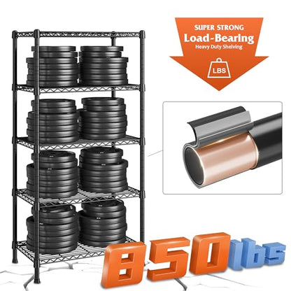 REIBII Wire Shelving Rack 5-Tier Metal Shelves for Storage Adjustable Garage Shelving Heavy Duty Storage Shelves for Storage Rack, 24" W X 14" D X 59" H - size: 5 Tier-14"D x 24"W x 59"H