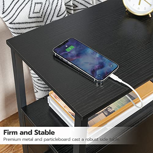 HOOBRO End Table with Charging Station, Narrow Side Table with 2 Drawer & USB Port & Power Outlets, Nightstand for Small Spaces, Stable and Sturdy, for Living Room, Bedroom, Black BK541BZ01 - color: Black
