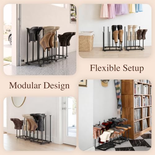 Boot Storage Organizer, Metal Free Standing Boot Rack for Closet | Sturdy Shoe Shelf, Narrow Space-Saving Design, Quick Setup, Boot Holder for Entryway, Garage, Bedroom, Outdoor, Fits 8 Pairs - size: Standard Height (8 Pairs)