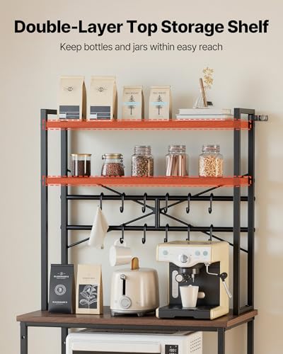 VEVOR Bakers Rack, 31.5 inch Width Microwave Stand,Kitchen Stand with X-Shaped Support Bar & 12 S-Shaped Hooks,Kitchen Storage Shelf for Dish Storage, Spice Jars, Coffee Bar Organization - size: 31.5 x 15.7 x 63.7