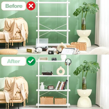 HCHQHS Bookshelf, 4-Tier Industrial Bookcase, White Open Book Shelf, Freestanding Tall Bookshelves with Metal Frame - color: Cloud White, size: 4-Tier (35.8"W x 51.2"H)