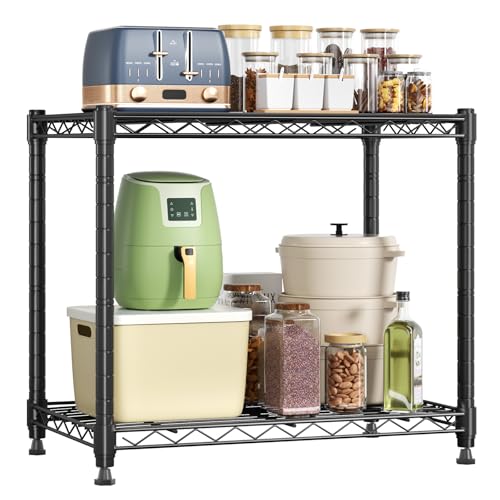 DUMOS 2-Tier Metal Storage Shelves, 23" W Wire Adjustable Standing Storage Rack Shelf, Heavy Duty Steel Shelving Unit Organizers for Kitchen Bathroom Pantry Garage, 23.3" Wx13.4 Dx22 H
