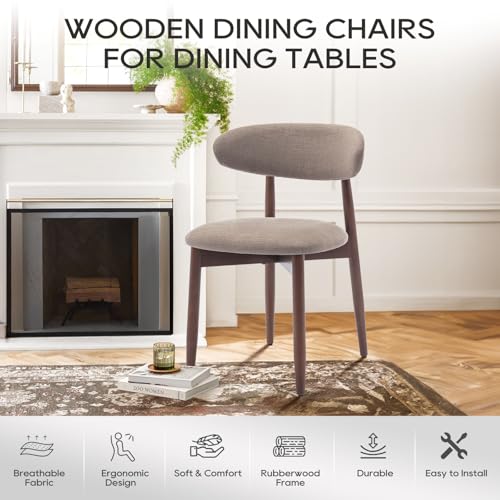 COLAMY Wooden Dining Chairs Set of 4, Modern Fabric Upholstered Dining Room Chair, Farmhouse Kitchen Chairs with Foot Pegs, Camel - color: Camel, size: Set of 4