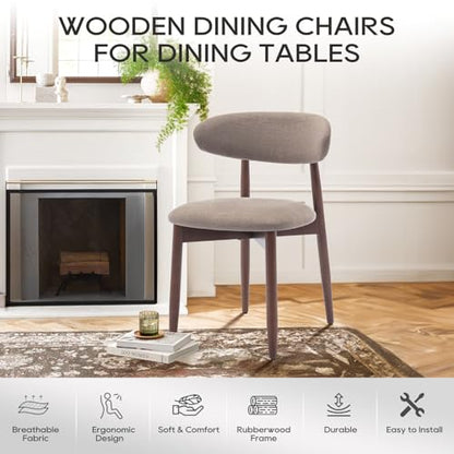 COLAMY Wooden Dining Chairs Set of 4, Modern Fabric Upholstered Dining Room Chair, Farmhouse Kitchen Chairs with Foot Pegs, Camel - color: Camel, size: Set of 4