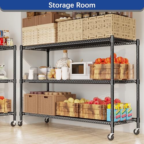 REGILLER 3-Wire Shelf Adjustable Heavy Duty Storage Shelves,Metal Organizer Wire Rack for Laundry Bathroom Kitchen Pantry Closet Garage Shelving with Wheel(Black,24" Dx59.6 Wx47.6 H) - size: 3Tier With Wheel 24"D x 59.6"W x 47.6"H
