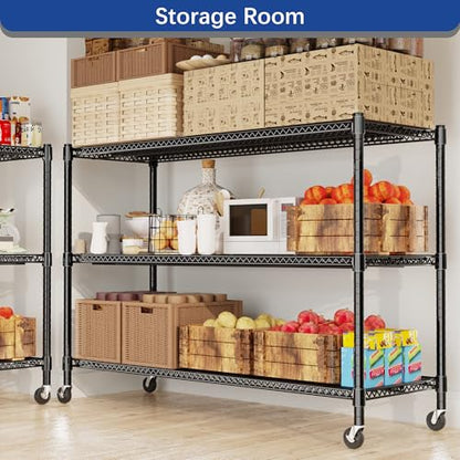 REGILLER 3-Wire Shelf Adjustable Heavy Duty Storage Shelves,Metal Organizer Wire Rack for Laundry Bathroom Kitchen Pantry Closet Garage Shelving with Wheel(Black,24" Dx59.6 Wx47.6 H) - size: 3Tier With Wheel 24"D x 59.6"W x 47.6"H
