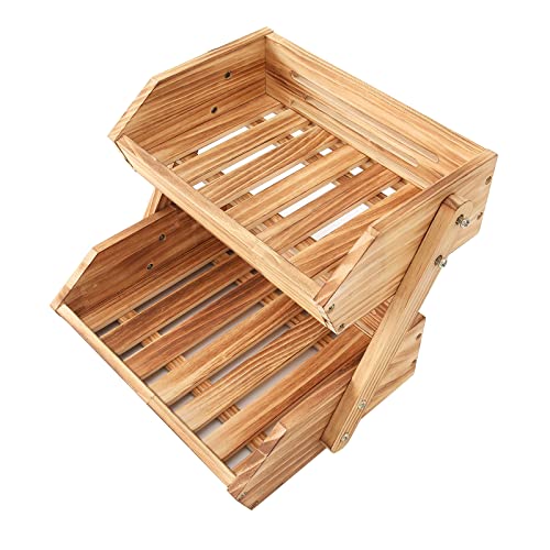 Merysen 2-Tier Wooden Fruit Basket For Kitchen Countertop, Self-assembly | Large Fruit Holder Stand, Vegetable, Snack, Bread Organzier and Storage - size: 2 Tier Wooden