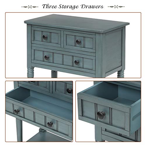 Knocbel Slim Antique Entry Console Table with Drawers & Bottom Open Shelf, Solid Wood Sofa Couch Table for Entryway Hallway Living Room (Navy) - color: Navy