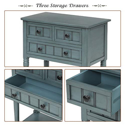 Knocbel Slim Antique Entry Console Table with Drawers & Bottom Open Shelf, Solid Wood Sofa Couch Table for Entryway Hallway Living Room (Navy) - color: Navy