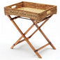 BreezeHug Rattan Side Table with Removable Tray, Foldable TV Tray Table for Couch, Small Space Snack Tables for Living Room, Balcony & Bedroom, Lightweight Wooden Stand