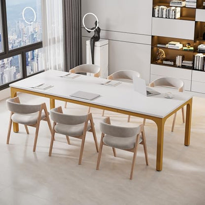 Tribesigns 6.5 FT Conference Room Table, 78.74" W x 27.56" D Large Office Conference Table, Modern Seminar Meeting Table Desk for Boardroom, Meeting Room (1, White and Gold) - color: White and Gold