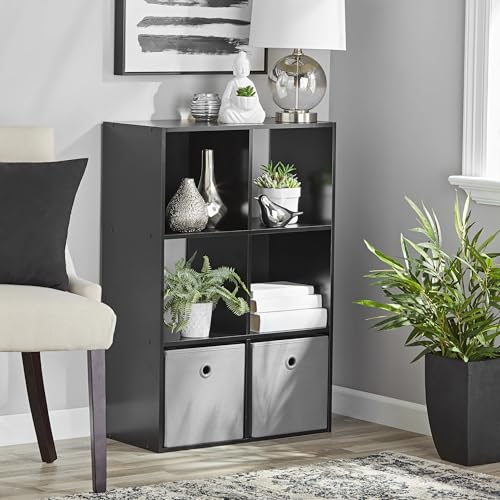 6-Cube Storage Organizer, Bookcase, 3 Open & 3 Closed Back Shelves, Vertical/Horizontal Placement, 11" Cubes (Black) - color: Black