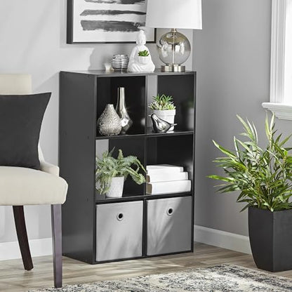 6-Cube Storage Organizer, Bookcase, 3 Open & 3 Closed Back Shelves, Vertical/Horizontal Placement, 11" Cubes (Black) - color: Black