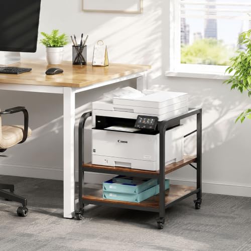 2-Tier Rolling Printer Stand with Lockable Wheels, Mobile Printer Cart with Storage Shelf for Home Office