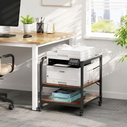 2-Tier Rolling Printer Stand with Lockable Wheels, Mobile Printer Cart with Storage Shelf for Home Office